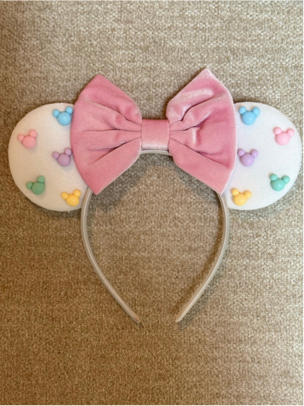 Pastel Mickey Minnie Ears Headband Pink Velvet Bow Disney Inspired